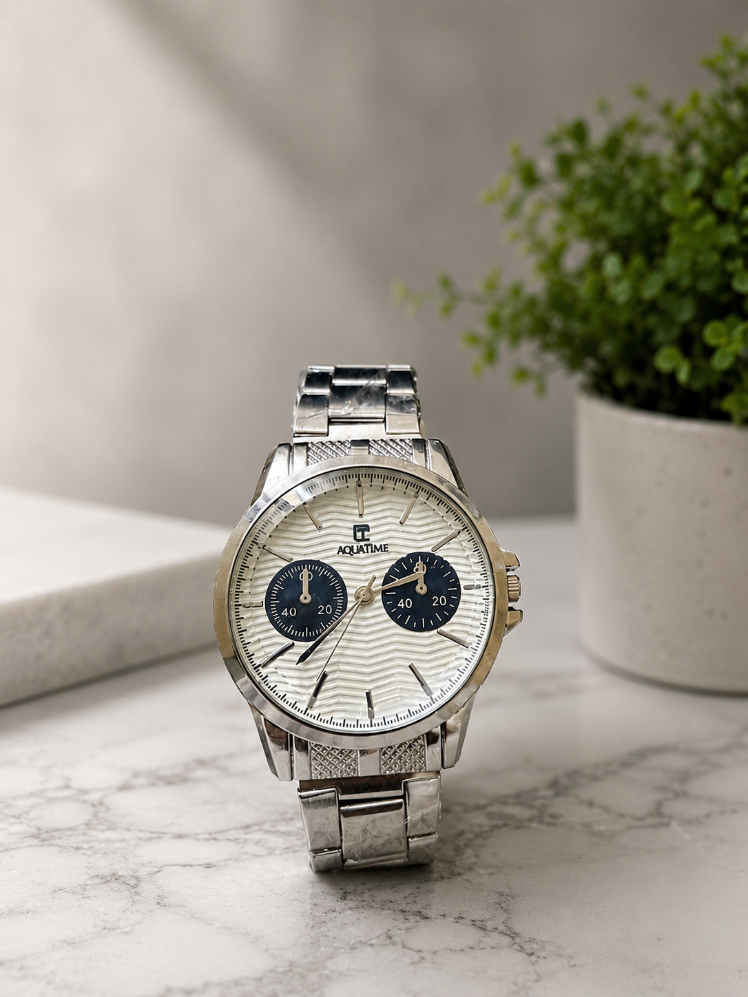 AQUATIME Luxury Silver Chronograph Watch for Men