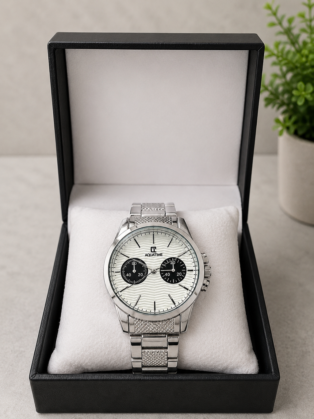 AQUATIME Luxury Silver Chronograph Watch for Men