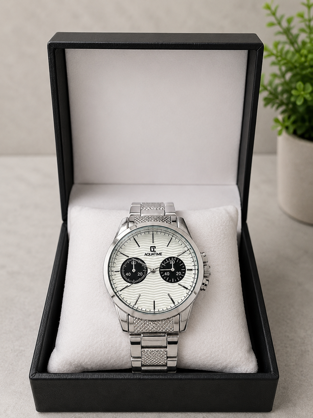 AQUATIME Luxury Silver Chronograph Watch for Men